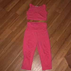 Pink Ripped Crop Top & Capri Set